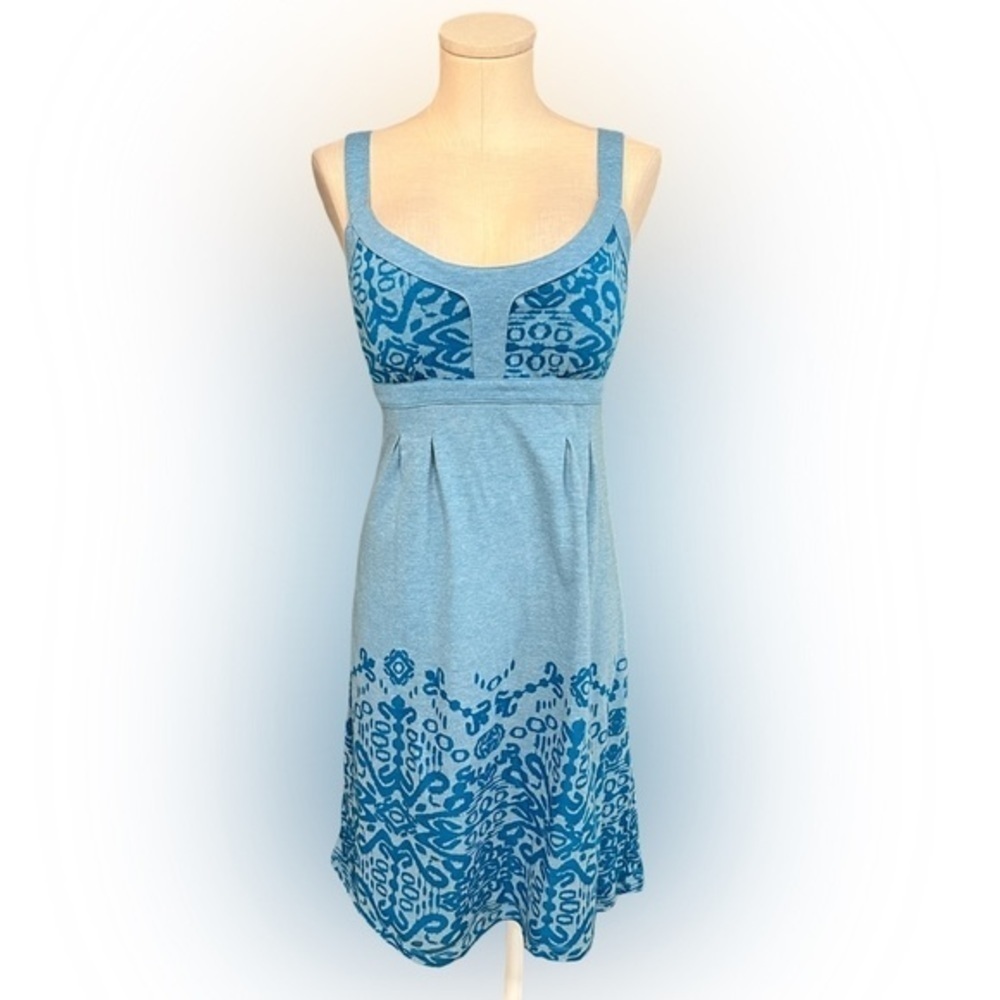 TELLURIDE CLOTHING CO outdoorsy blue dress with burnt out print